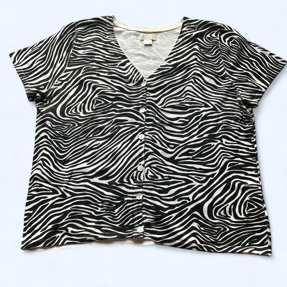 Christopher & Banks Zebra Print Button Up Blouse Black White Y2K Cotton Womens M